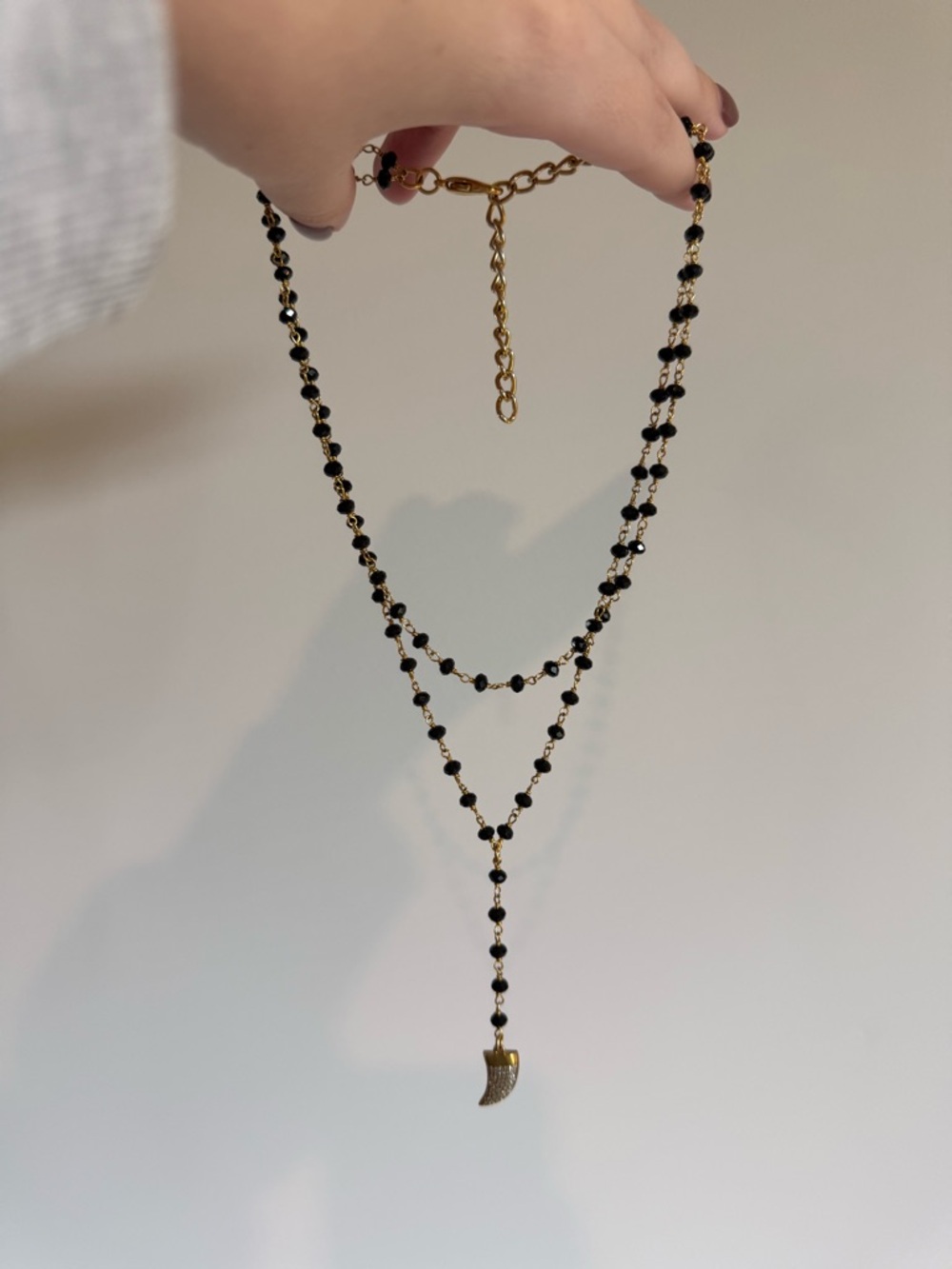Gold and Black Layered Bead Y Necklace